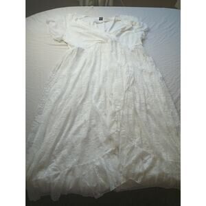 Women 3X Plus Size Lace White Dress Formal Wedding Faux Wrap Midi Fairy
